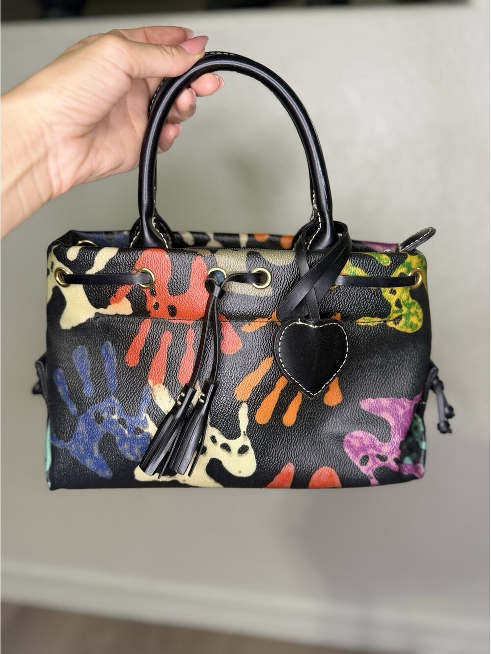 Y2K Colorful Handprint Mini Satchel Bag Heart Charm